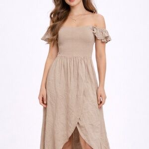 Off-Shoulder High-Low Dress | Women’s Large | Open Tie Back | Built-In Shorts